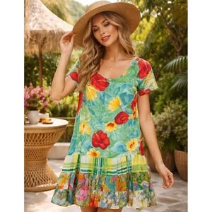 Vintage Jams World Vivid Bold Colored Hattie Tiered  Ruffled Mini Dress Women XL